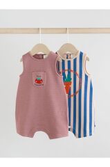 %100 Pamuklu Multi Bright Waffle Baskılı 2'li Romper Set