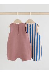 %100 Pamuklu Multi Bright Waffle Baskılı 2'li Romper Set