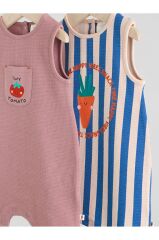 %100 Pamuklu Multi Bright Waffle Baskılı 2'li Romper Set