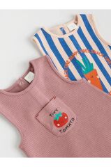 %100 Pamuklu Multi Bright Waffle Baskılı 2'li Romper Set