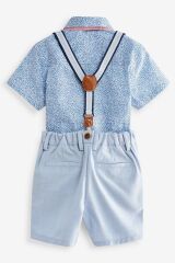 Next Baby % 100 Pamuklu Mavi Smart Gömlek Şort Papyon Pantolon Askı Set
