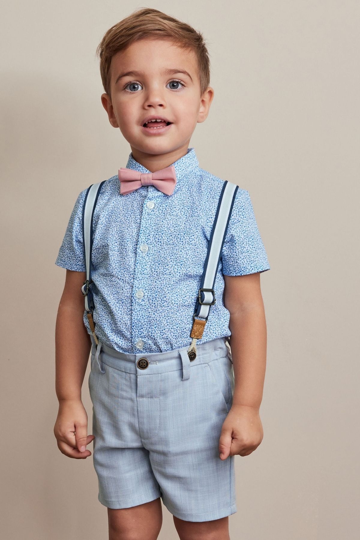 Next Baby % 100 Pamuklu Mavi Smart Gömlek Şort Papyon Pantolon Askı Set