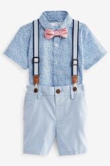 Next Baby % 100 Pamuklu Mavi Smart Gömlek Şort Papyon Pantolon Askı Set