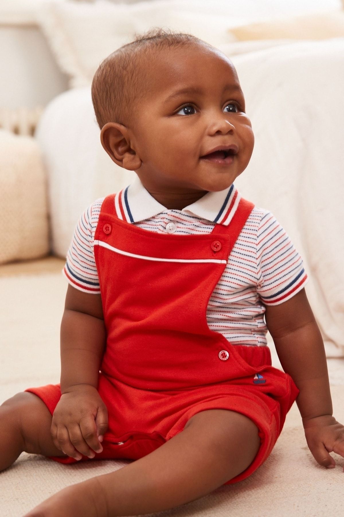 Next Baby % 100 Pamuklu Kırmızı Polo Yaka Body Zıbın Salopet Takım