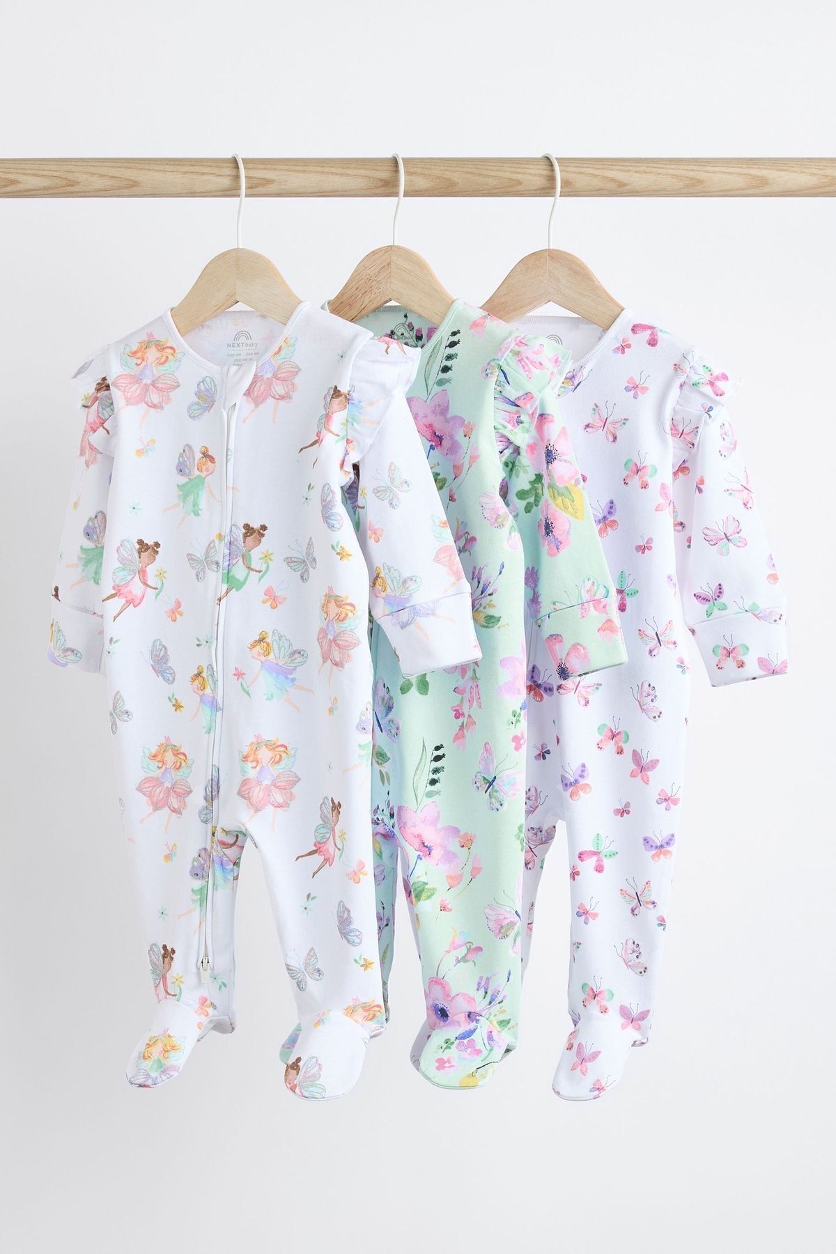 Next Baby % 100 Pamuklu Beyaz Lila Peri Desenli 3’lü Tulum Set