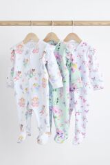 Next Baby % 100 Pamuklu Beyaz Lila Peri Desenli 3’lü Tulum Set