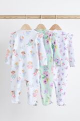 Next Baby % 100 Pamuklu Beyaz Lila Peri Desenli 3’lü Tulum Set