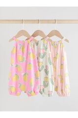 % 100 Pamuklu Soft Pembe limon Baskılı 3'lü Romper Set