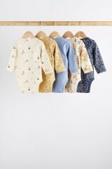 Next Baby % 100 Pamuklu Mavi /Sarı Çiçek Desenli Uzun Kollu 5’li Body Zıbın Set
