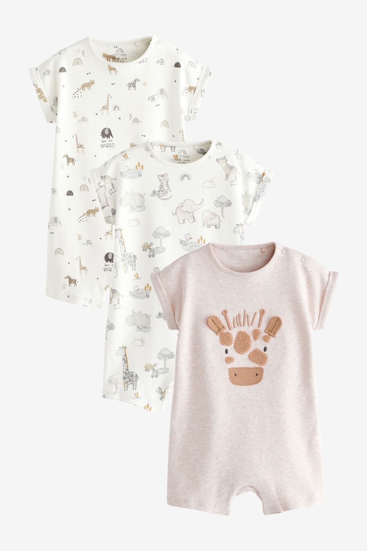 Next Baby % 100 Pamuklu Grey White Safari 3’lü Romper Set