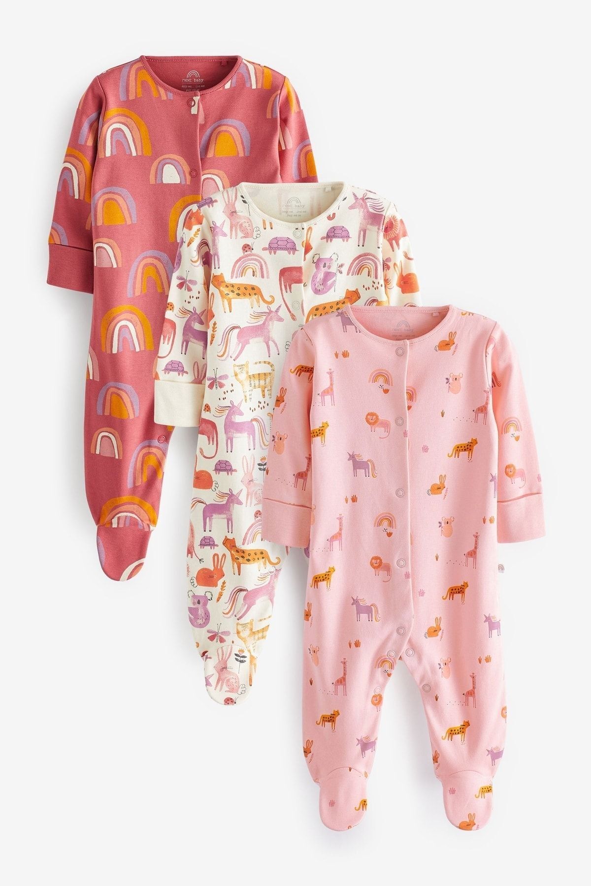 Next Baby % 100 Pamuklu Pink Unicorn 3’lü Tulum Set