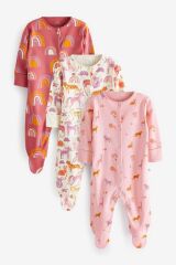 Next Baby % 100 Pamuklu Pink Unicorn 3’lü Tulum Set