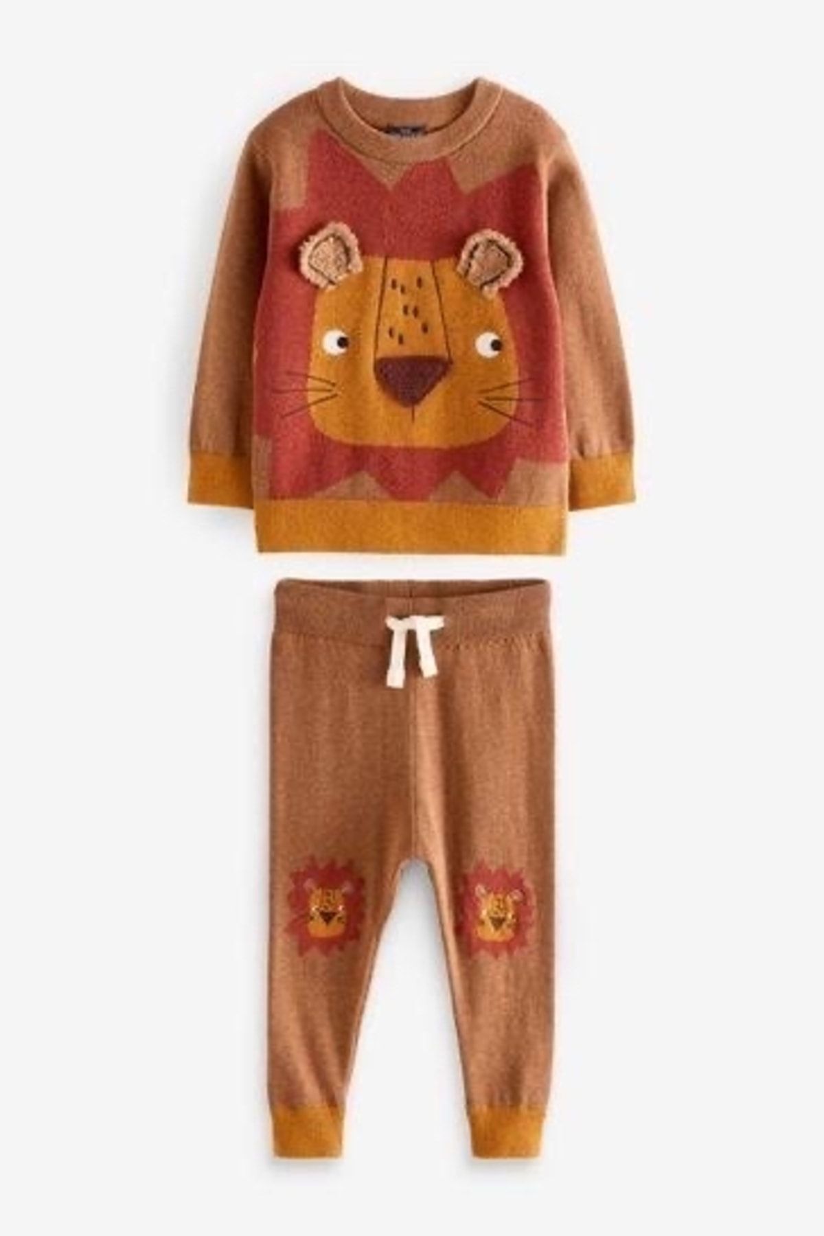Next Baby % 100 Pamuklu Kahverengi Aslan Desenli Triko Takım