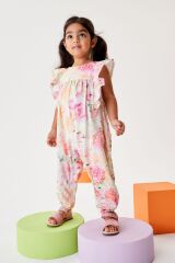 Next Baby Pamuklu Pink Floral Kısa Kollu Salopet