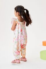 Next Baby Pamuklu Pink Floral Kısa Kollu Salopet
