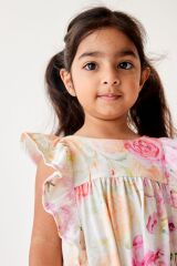 Next Baby Pamuklu Pink Floral Kısa Kollu Salopet
