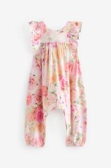 Next Baby Pamuklu Pink Floral Kısa Kollu Salopet