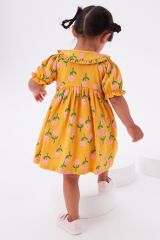 Next Baby % 100 Pamuklu Sarı Kısa Kollu Çiçekli Elbise