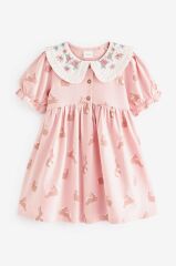 Next Baby % 100 Pamuklu Sarı Kısa Kollu Çiçekli Elbise