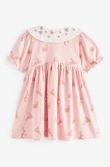 Next Baby % 100 Pamuklu Sarı Kısa Kollu Çiçekli Elbise
