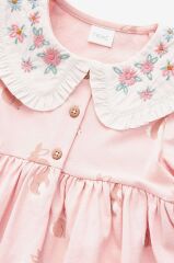 Next Baby % 100 Pamuklu Sarı Kısa Kollu Çiçekli Elbise