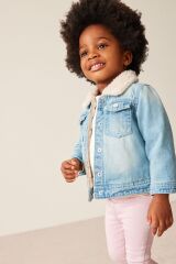Next Baby Pamuklu Premium Kürk Yaka ve Astarlı Denim Ceket