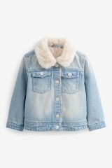 Next Baby Pamuklu Premium Kürk Yaka ve Astarlı Denim Ceket