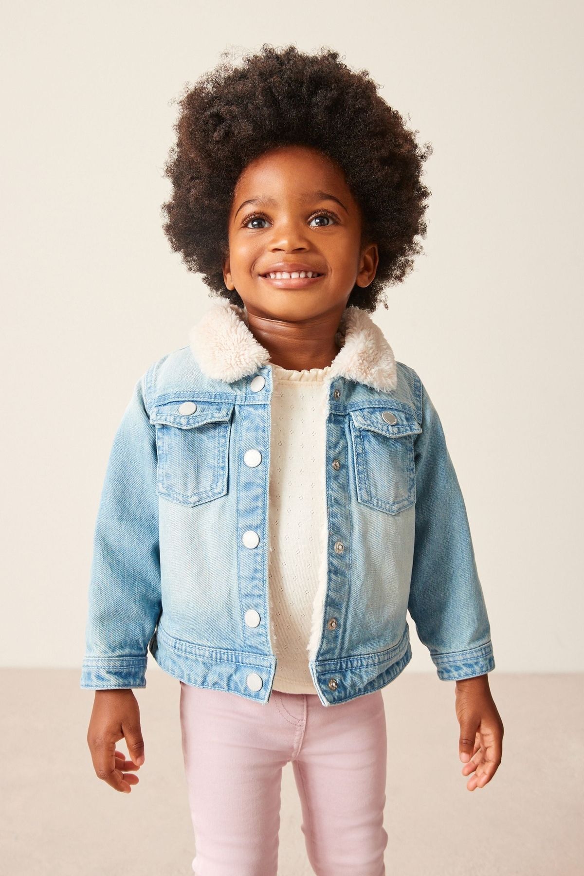 Next Baby Pamuklu Premium Kürk Yaka ve Astarlı Denim Ceket