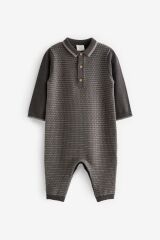 Next Baby % 100 Pamuklu Charcoal Grey Triko Tulum