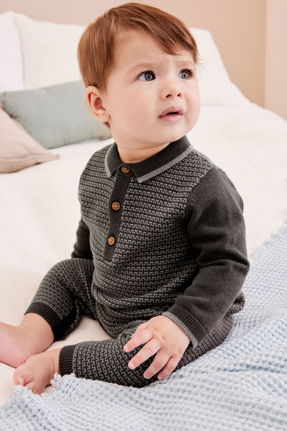 Next Baby % 100 Pamuklu Charcoal Grey Triko Tulum