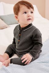 Next Baby % 100 Pamuklu Charcoal Grey Triko Tulum