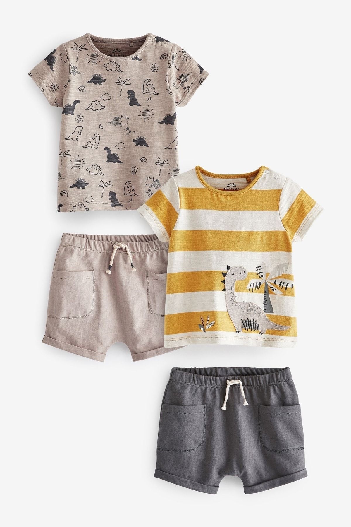 Next Baby % 100 Pamuklu Ochre Yellow Dinosaur Şortlu Alt Üst Takım 2’li