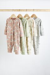 Next Baby % 100 Pamuklu Neutral Printed 4’lü Tulum Set