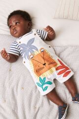 Next Baby % 100 Pamuklu Krem Aslan Desenli Salopet Body Zıbın Set