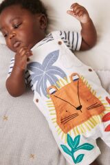 Next Baby % 100 Pamuklu Krem Aslan Desenli Salopet Body Zıbın Set