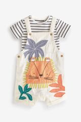 Next Baby % 100 Pamuklu Krem Aslan Desenli Salopet Body Zıbın Set
