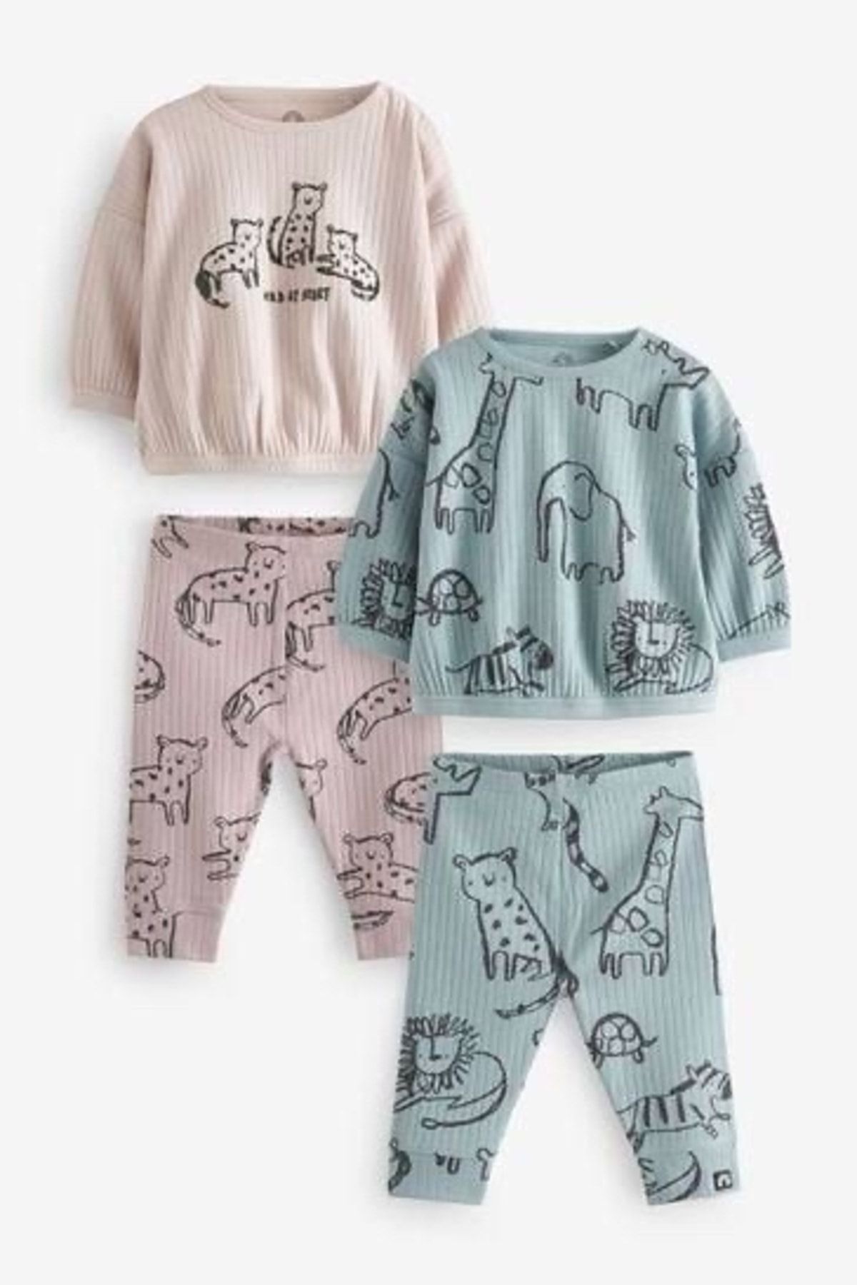 Next Baby % 100 Pamuklu Lilac Purple /teal Blue Safari 2’li Alt Üst Takım