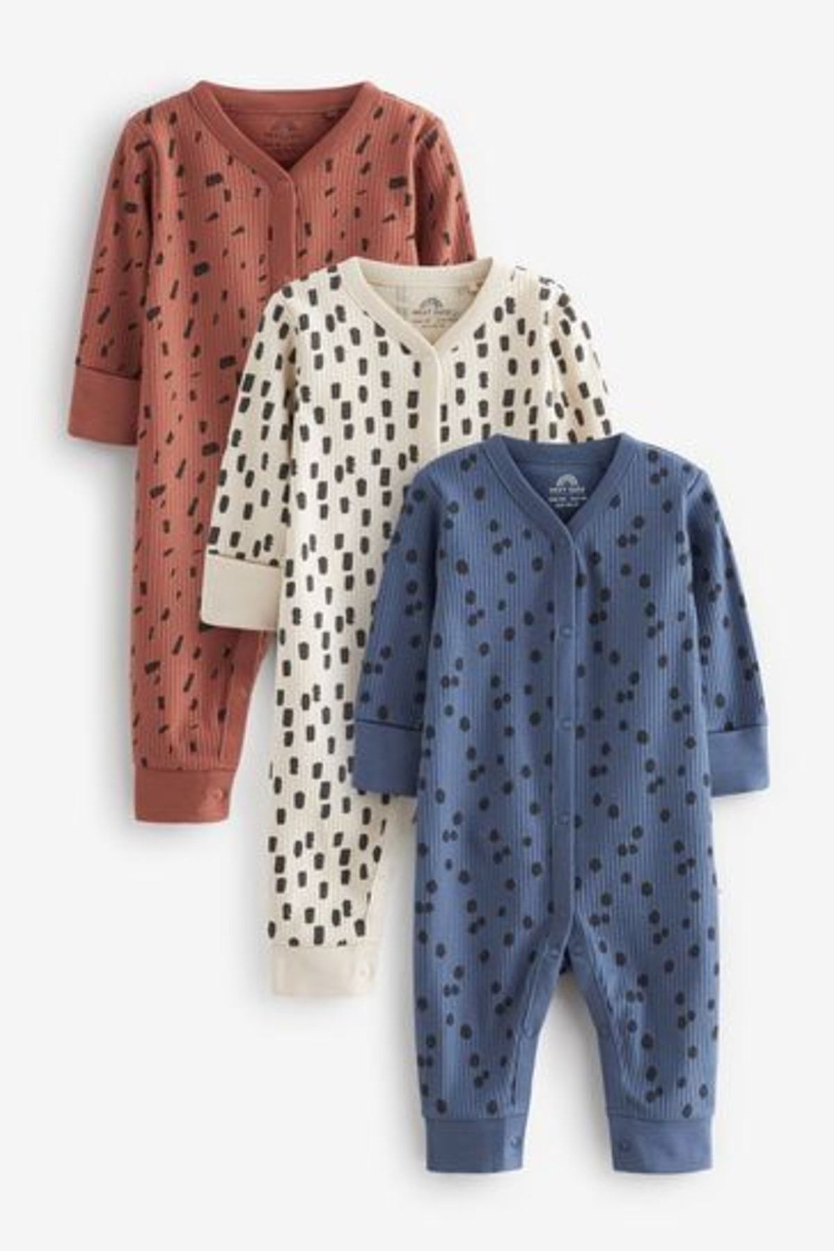 0 Pamuklu Navy Blue Rust Brown 3’lü Tulum Set