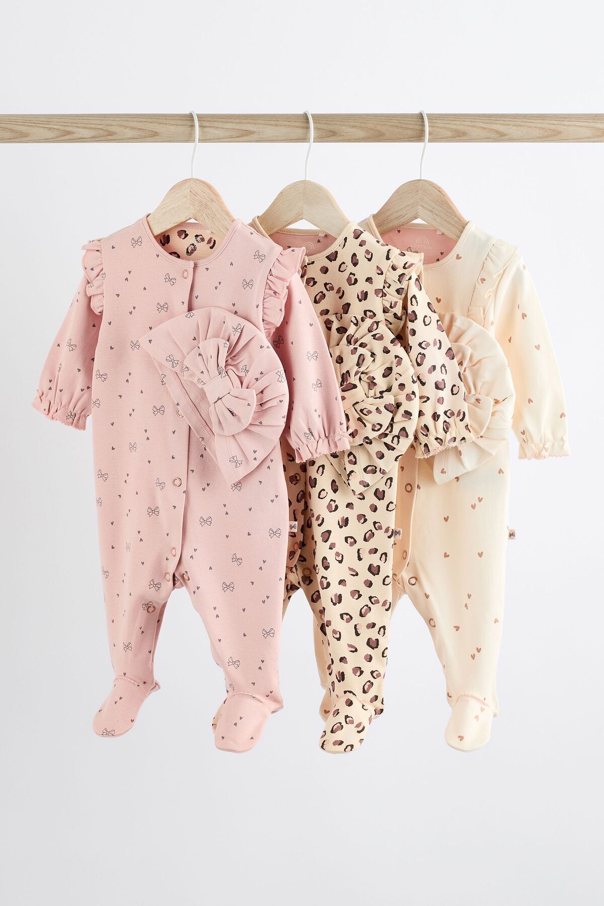 Next Baby Pamuklu Pembe Şapkalı 3’lü Tulum Set