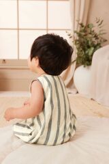 Next Baby % 100 Pamuklu Beyaz Gri Çizgili Romper