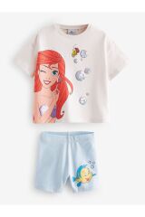 Next Baby Pamuklu Beyaz Mavi Deniz Kızı Desenli Kısa Kollu Şortlu Alt Üst Takım