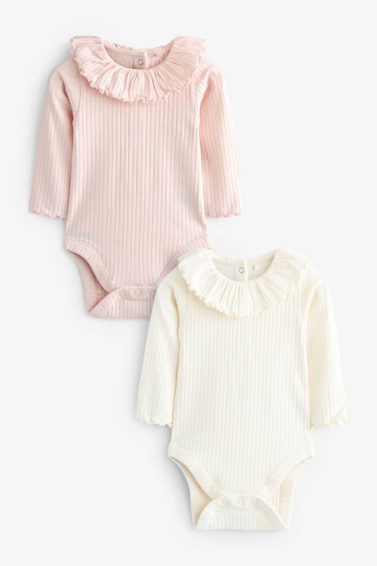 Next Baby % 100 Pamuklu Pembe Krem Uzun Kollu Fırfır Yakalı Body Zıbın Set