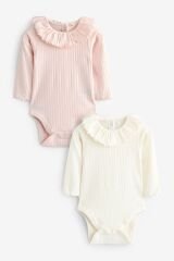 Next Baby % 100 Pamuklu Pembe Krem Uzun Kollu Fırfır Yakalı Body Zıbın Set