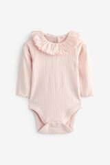 Next Baby % 100 Pamuklu Pembe Krem Uzun Kollu Fırfır Yakalı Body Zıbın Set