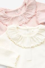 Next Baby % 100 Pamuklu Pembe Krem Uzun Kollu Fırfır Yakalı Body Zıbın Set