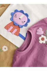Next Baby Pamuklu Uzun Kollu Krem Hardal Çiçek Desenli 3'lü Thsirt Set