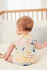 Next Baby % 100 Pamuklu Krem Çiçek Desenli Kısa Kollu Alt Üst Takım