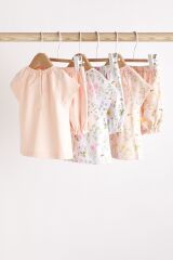 Next Baby % 100 Pamuklu Pale Pink Floral Şortlu 3’lü Alt Üst Takım