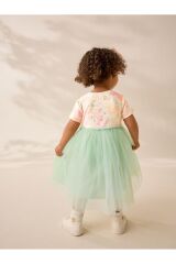 Next Baby Pamuklu Sage Green Floral Kısa Kollu Tütülü Elbise