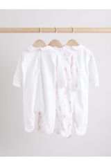 Next Baby % 100 Pamuklu Krem Pembe Tavşan Desenli Nakışlı 3'lü Tulum Set
